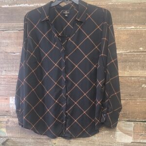 Worthington Black Shirt with Brown Windowpane Plaid, Size 2X